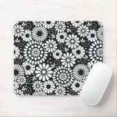 Retro zwarte witte bloemen mousepad muismat (Met muis)