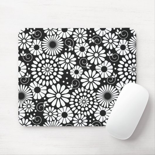 Retro zwarte witte bloemen mousepad muismat (Met muis)