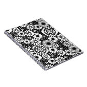Retro zwarte witte bloemen Notitieboek (Rechterzijde)