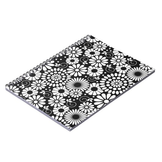 Retro zwarte witte bloemen Notitieboek (Linkerzijde)