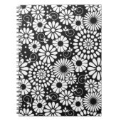 Retro zwarte witte bloemen Notitieboek (Voorkant)