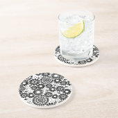 Retro zwarte witte bloemen onderzetter (Zijkant)