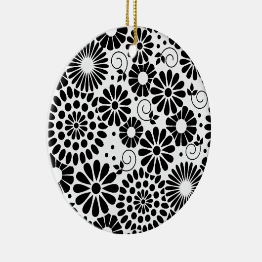 Retro zwarte witte bloemen Ornament (Rechts)
