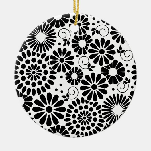 Retro zwarte witte bloemen Ornament (Voorkant)