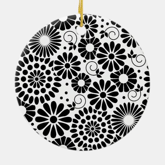 Retro zwarte witte bloemen Ornament (Achterkant)