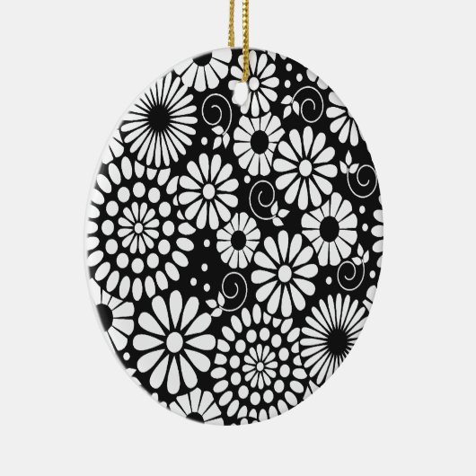 Retro zwarte witte bloemen Ornament (Rechts)