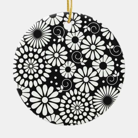 Retro zwarte witte bloemen Ornament (Voorkant)