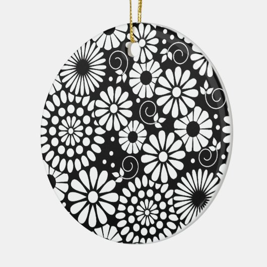 Retro zwarte witte bloemen Ornament (Links)