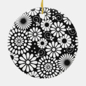 Retro zwarte witte bloemen Ornament (Achterkant)