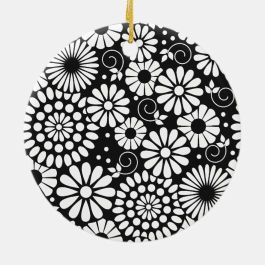 Retro zwarte witte bloemen Ornament (Achterkant)