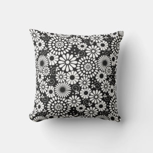 Retro zwarte witte bloemen Pillow Kussen