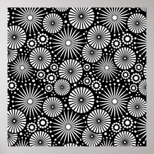 Retro zwarte witte bloemen Poster