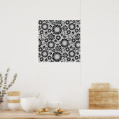 Retro zwarte witte bloemen Poster (Keuken)