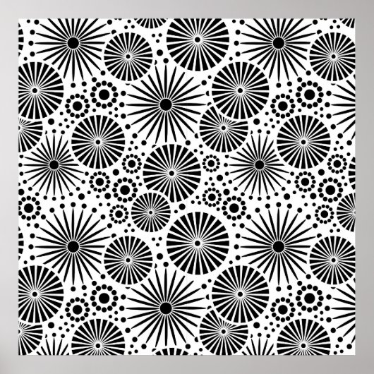 Retro zwarte witte bloemen Poster (Voorkant)