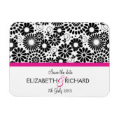 Retro zwarte witte bloemen 'Save the date' magneet (Horizontaal)