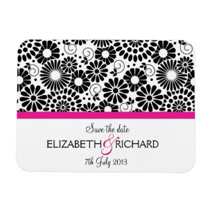 Retro zwarte witte bloemen 'Save the date' magneet