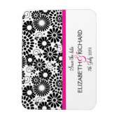 Retro zwarte witte bloemen 'Save the date' magneet (Verticaal)