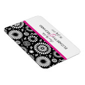 Retro zwarte witte bloemen 'Save the date' magneet (Rechterzijde)