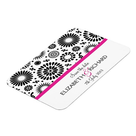 Retro zwarte witte bloemen "Save the date" Magnet Magneet (Linkerzijde)