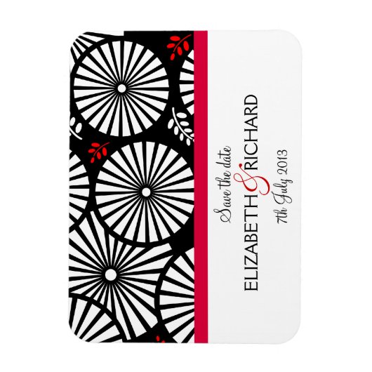 Retro zwarte witte bloemen "Save the date" Magnet Magneet (Verticaal)