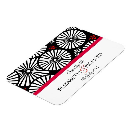 Retro zwarte witte bloemen "Save the date" Magnet Magneet (Linkerzijde)