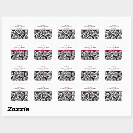 Retro zwarte witte bloemen "Save the Date"-Sticker Vierkante Sticker (Vel)