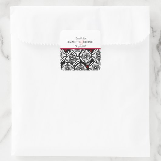 Retro zwarte witte bloemen "Save the Date"-Sticker Vierkante Sticker (Tas)