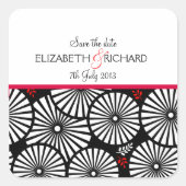 Retro zwarte witte bloemen "Save the Date"-Sticker Vierkante Sticker (Voorkant)