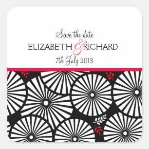 Retro zwarte witte bloemen "Save the Date"-Sticker Vierkante Sticker