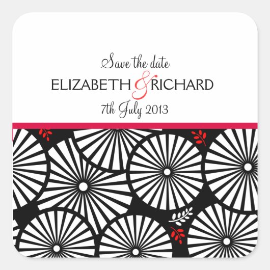 Retro zwarte witte bloemen "Save the Date"-Sticker Vierkante Sticker (Voorkant)