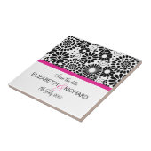 Retro zwarte witte bloemen "Save the date" tegel Tegeltje (Zijkant)