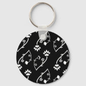 Retro zwarte witte bloemen Sleutelhanger (Voorkant)