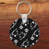Retro zwarte witte bloemen Sleutelhanger (Voorkant)