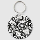 Retro zwarte witte bloemen Sleutelhanger (Voorkant)