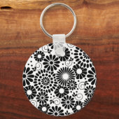 Retro zwarte witte bloemen Sleutelhanger (Voorkant)