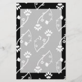 Retro zwarte witte bloemen Stationery Briefpapier (Voorkant)