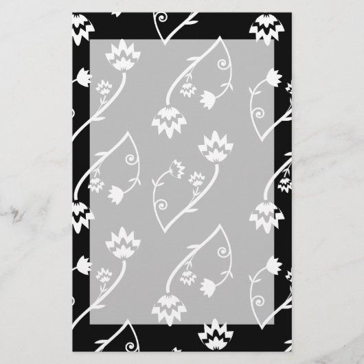 Retro zwarte witte bloemen Stationery Briefpapier (Voorkant)
