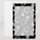 Retro zwarte witte bloemen Stationery Briefpapier (Voorkant / Achterkant)