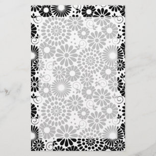 Retro zwarte witte bloemen Stationery Briefpapier