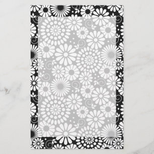 Retro zwarte witte bloemen Stationery Briefpapier