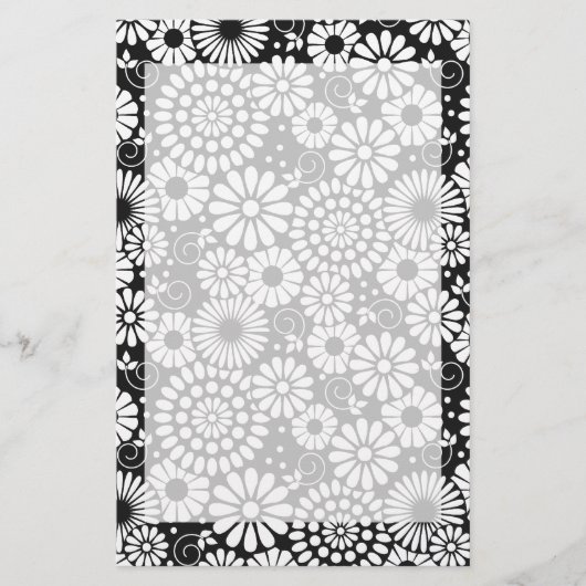 Retro zwarte witte bloemen Stationery Briefpapier (Voorkant)