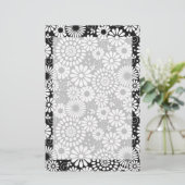 Retro zwarte witte bloemen Stationery Briefpapier (Staand voorkant)