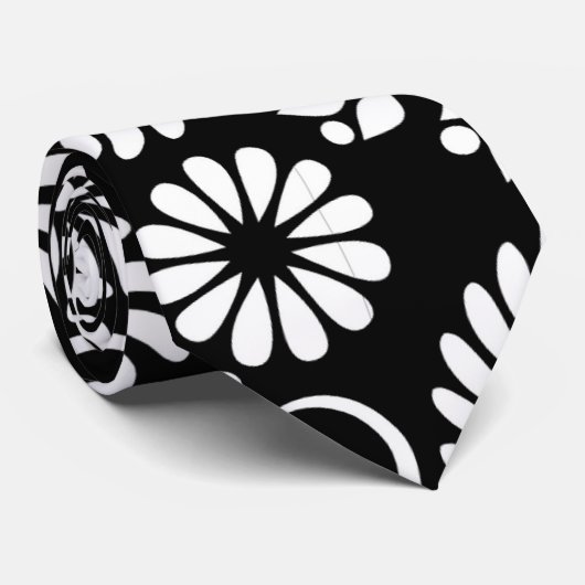 Retro zwarte witte bloemen Stropdas (Opgerold)
