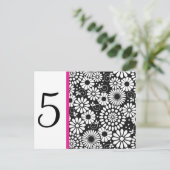 Retro zwarte witte bloemen Tabelnummer Briefkaart (Staand voorkant)