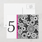 Retro zwarte witte bloemen Tabelnummer Briefkaart (Voorkant / Achterkant)