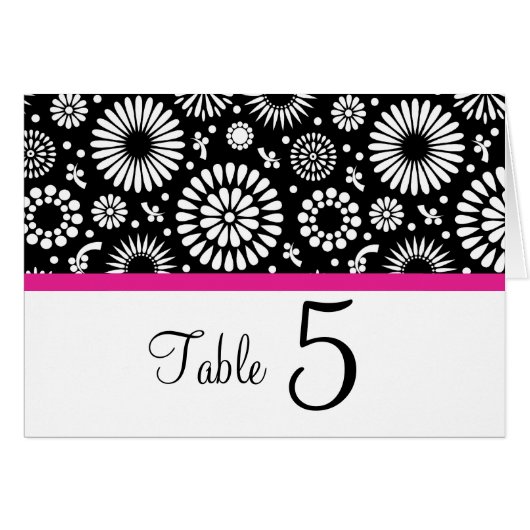 Retro zwarte witte bloemen Tabelnummer Kaart (Voorkant Horizontaal)