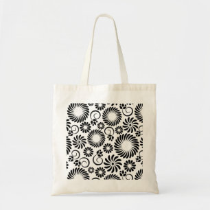 Retro zwarte witte bloemen Tas