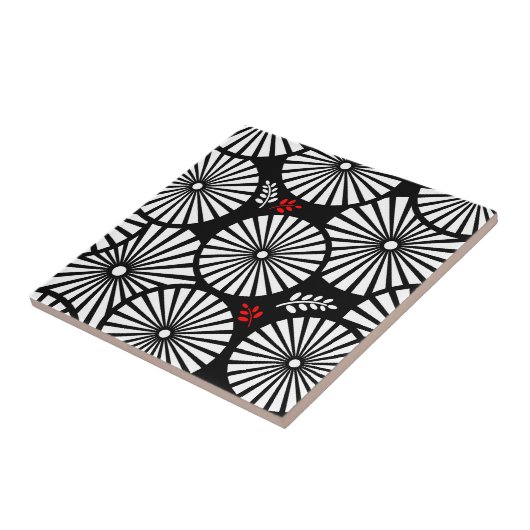 Retro zwarte witte bloemen Tegel Tegeltje (Zijkant)