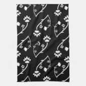 Retro zwarte witte bloemen Towel Theedoek (Verticaal)