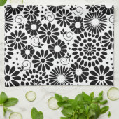 Retro zwarte witte bloemen Towel Theedoek (Gevouwen)